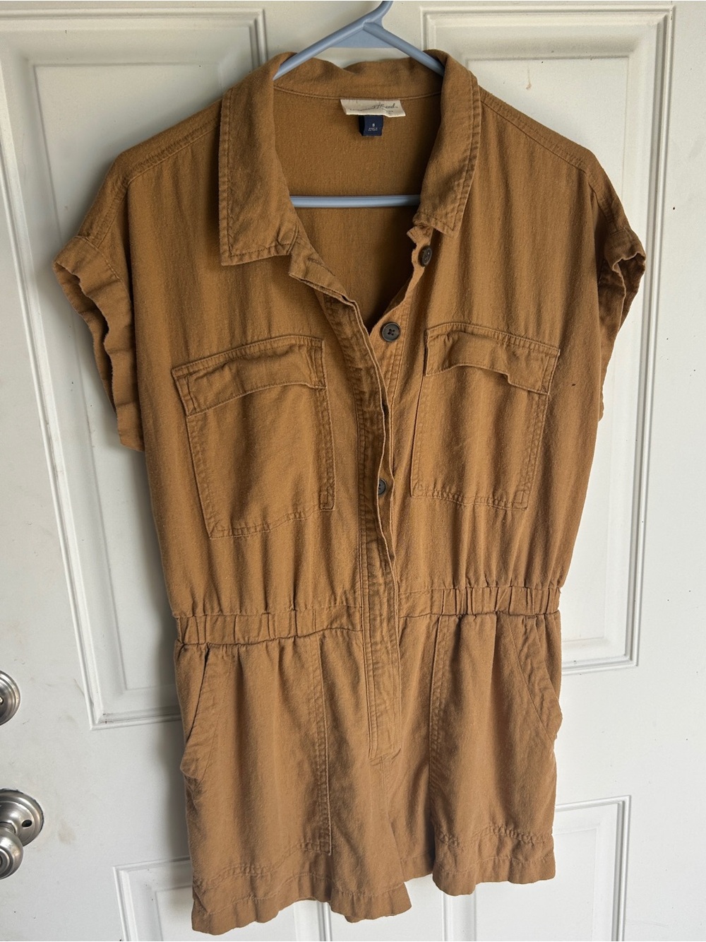 Women's Short Sleeve Utility Romper in Camel